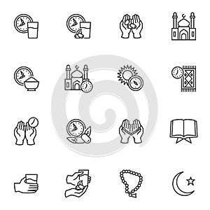 Ramadan Kareem line icons set