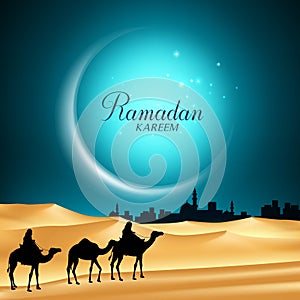 Ramadan Kareem Moon Background in the Night with Camels