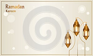 Ramadan Kareem And Mubarak Illustration Elegant White Space With Golden Traditional Lantern