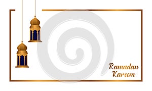 Ramadan Kareem And Mubarak Illustration Elegant White Space With Golden Traditional Lantern