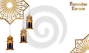 Ramadan Kareem And Mubarak Illustration Elegant White Space With Golden Traditional Lantern