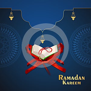 Ramadan kareem pattern background with holy book of quraan photo