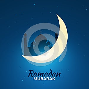 Ramadan Kareem. Ramadan Mubarak. Greeting card. Arabian night with Crescent moon.