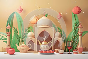 Ramadan Kareem, Ramadan mubarak, Muslim celebration of Ramadan festival , Flat design 3d style