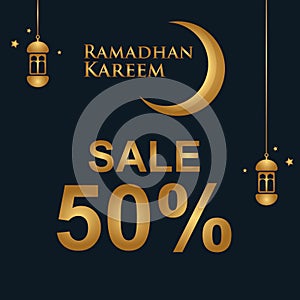 Ramadan Kareem Sale Design Vector.Special Offer Ramadan Sale Islamic Ornament Lantern Moon Banner Template
