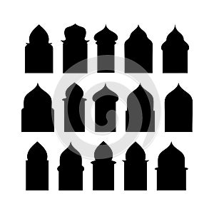 Ramadan kareem shapes of windows and gates. Vector set of arabic doors silhouette. Vector sign traditional islamic arches.