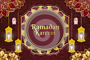 Ramadan Kareem stylish Islamic background with red color and beautiful lantern