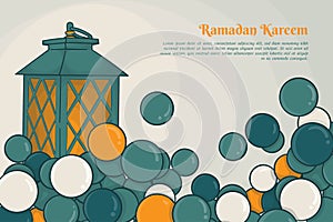 Ramadan kareem template design with Green yellow Bubble background and green lantern design