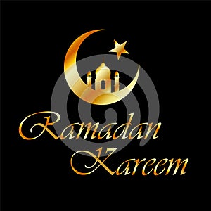 Ramadan Kareem typography with crescent moon