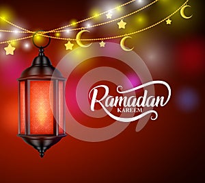 Ramadan kareem vector design with hanging lantern or fanoos