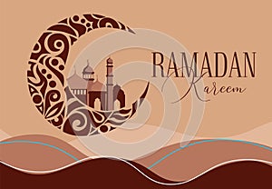 Ramadan Kareem Vector Greeting Card Template. Social Media Banner, Poster Ramadan Layout Crescent Moon, Fanoos, Mosque