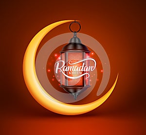 Ramadan kareem vector greetings design with lantern or fanoos