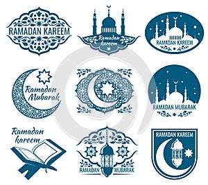 Ramadan kareem vector labels. Vintage badges with arabian islamic calligraphy photo