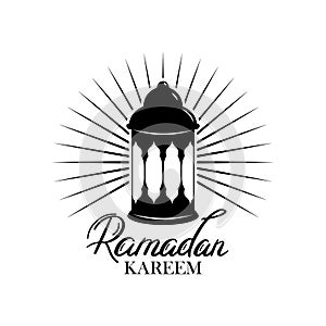 Ramadan Kareem Vector Sticker Illustration. Silhouette of Fanoos, Traditional Arabic Lantern with Ramadan Kareem