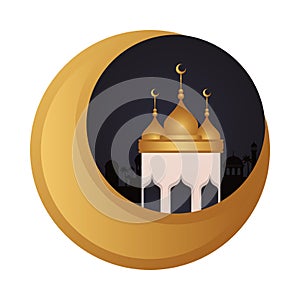 Ramadan kareen golden moon decoration with mosque cupule