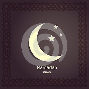 Ramadan Kerim, Eastern Arabic background with frame and white moon.