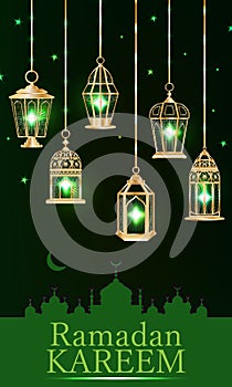 Ramadan lantern green light vertical
