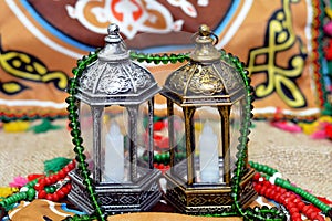 Ramadan Lantern lamp or Fanous Ramadan on a Ramadan background as a festive celebration of the Islamic fasting days in Arabian