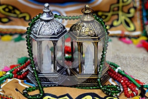 Ramadan Lantern lamp or Fanous Ramadan on a Ramadan background as a festive celebration of the Islamic fasting days in Arabian