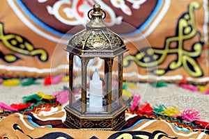 Ramadan Lantern lamp or Fanous Ramadan on a Ramadan background as a festive celebration of the Islamic fasting days in Arabian