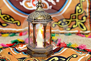 Ramadan Lantern lamp or Fanous Ramadan on a Ramadan background as a festive celebration of the Islamic fasting days in Arabian