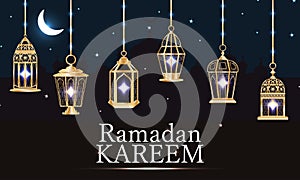 Ramadan lantern purple light banner RGB