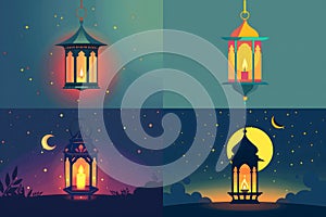 Ramadan Lantern, Ramadan Kareem, Mubarak, Muslim celebration of Ramadan festival , Flat design style