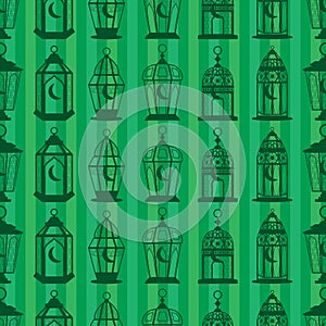 Ramadan lantern sihouette vertical seamless pattern