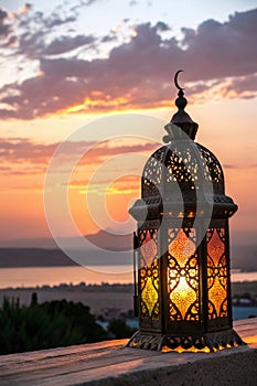 Ramadan Lantern Sunset, Old Ramadan Lantern During Sunset