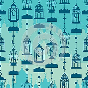 Ramadan lantern vertical hang conect seamless pattern photo