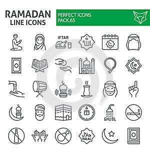 Ramadan line icon set, islamic holiday symbols collection, vector sketches, logo illustrations, islam icons, muslim day photo