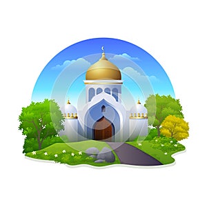 Ramadan mosque with courtyard garden is cool and beautiful illustration