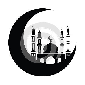 Ramadan mosque and crescent moon hand drawn