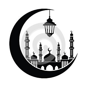 Ramadan mosque and crescent moon hand drawn