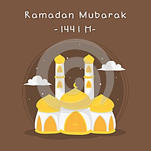 Ramadan Mubarak 1441 H Card Design with Islamic Mosque Vector.