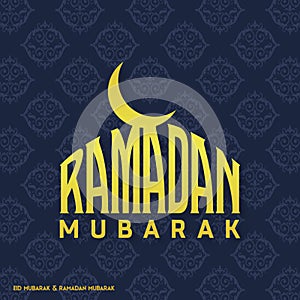 Ramadan Mubarak Creative typography with a Moon on a Blue Pttern Background