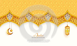 Ramadan Mubarak greeting background with Arabic pattern and arabesque decorations