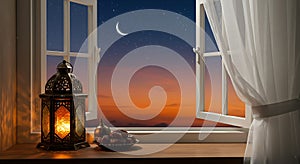 Ramadan Night: Lantern, Dates, and Crescent Moon