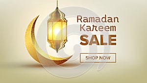 Ramadan Sale Banner Vector. Eid Background. Offer Tag. Super Sale. Islamic Poster. Arabic Template. Ramazan Greeting