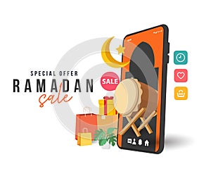 Ramadan sale discount on mobile app banner template promotion design for business