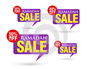 Ramadan sale red bubble tag set 20%, 30%, 40%, 50% off discount