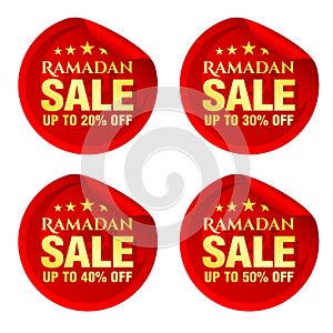 Ramadan sale red stickers set 20%, 30%, 40%, 50% off discount