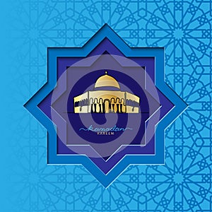 Ramadan square card with vector mosque illustration.