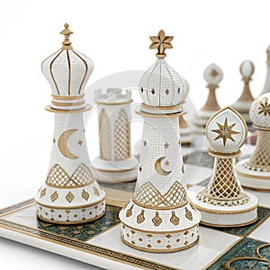 Ramadan-themed 3D chess set isolated on transparent background photo