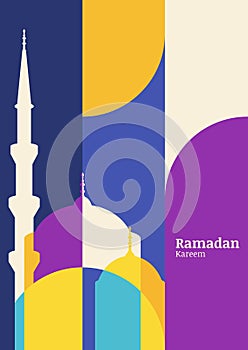Ramadan vector greeting card with silhouette of mosque. Abstract photo