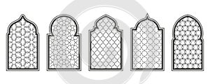 Ramadan window with pattern. Arabic frame of mosque door.Islamic design template. Vector oriental decoration with