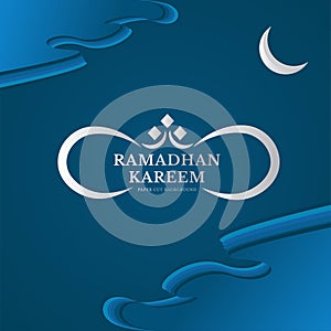 Ramadhan blue Paper cut background