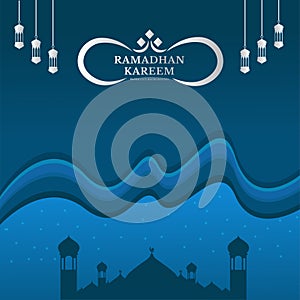 Ramadhan blue Paper cut background