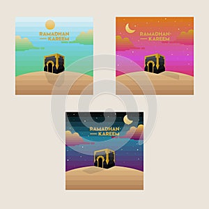 Ramadhan Kareem Banner or Poster with Flat Modern Style