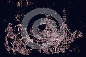 The Ramakien Ramayana mural paintings color black white and pink along the galleries wallpaper and art background